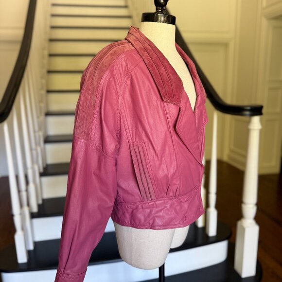Vintage 80s Mauve Pink Leather Suede Jacket StreetWear Street Style FlyGirl Alt - Picture 5 of 12